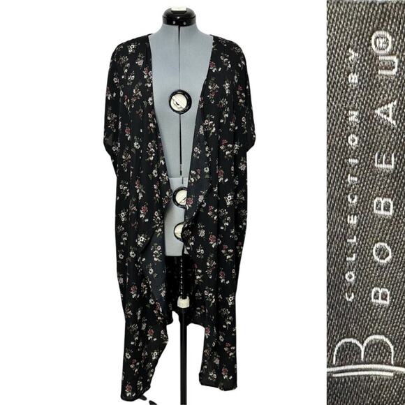B Collections by Bobeau Floral Kimono Open Front Flowy Boho Duster Sz: L - Picture 1 of 8